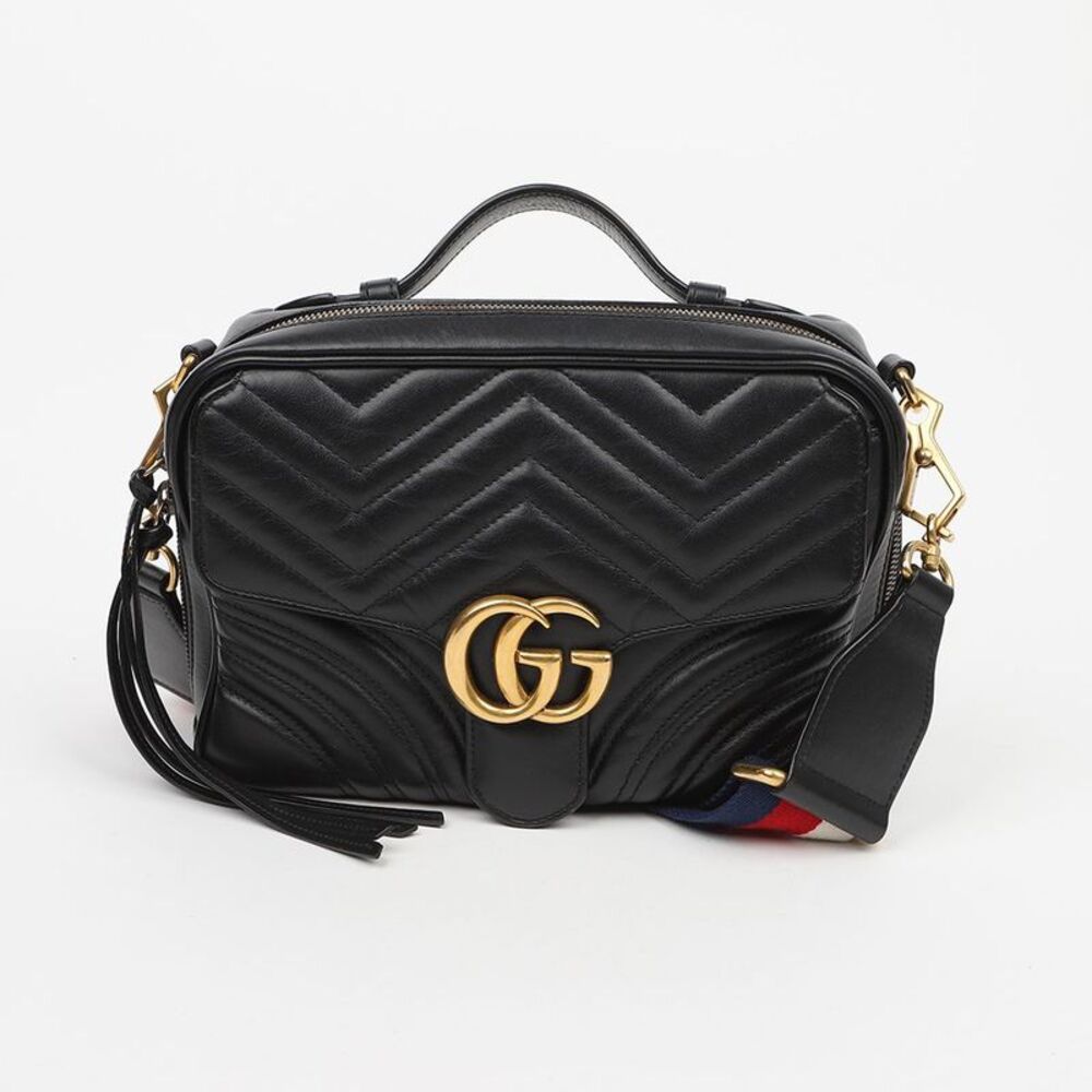 Gg Marmont Matelassé Web Strap Shoulder Bag Black